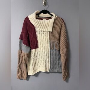 NWOT POL Chunky Oversized Clorblock Sweater with Foldable Collar. Size Small